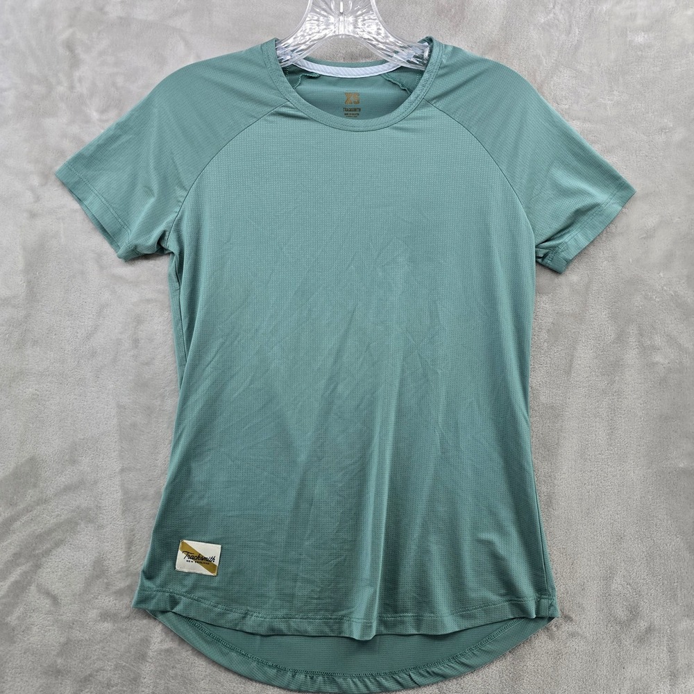 Tracksmith Women XS Running Shirt Teal Green Short Sleeve Performance Mesh